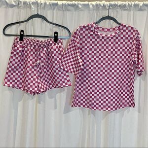 Pink Checkered Women's Lounge Set Size Small
